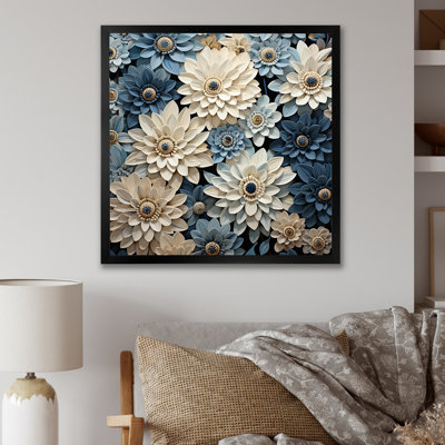 «Zinnias Bounty» blanc et bleu sur toile