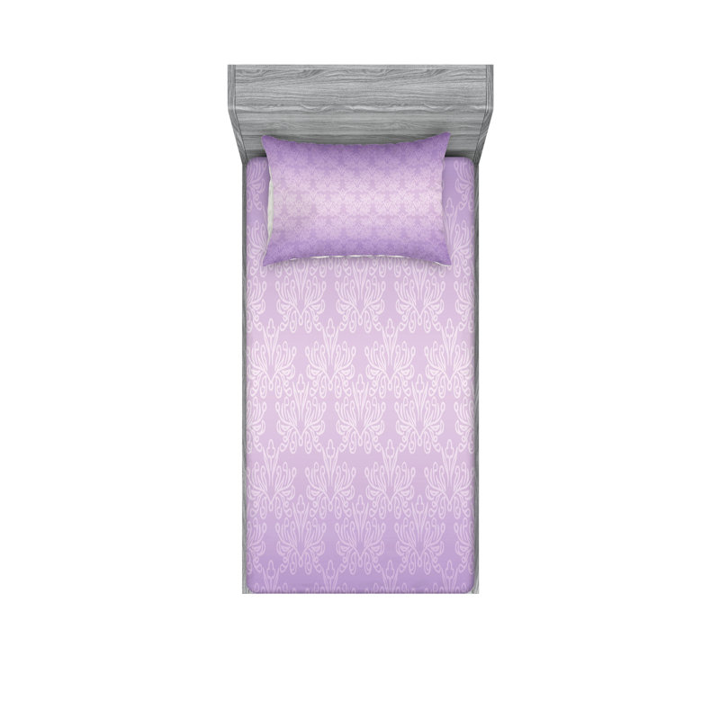 Ensemble de drap-housse et taies décoratives lilas Ambesonne, Ensemble de draps pour lit simple avec deux taies 
