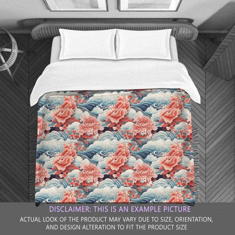 Elegant Wave Blue/Orange Microfiber Comforter, Queen Comforter