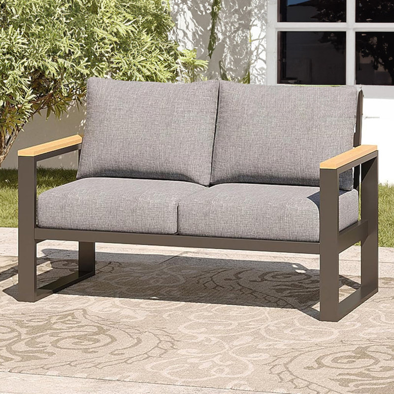 Outdoor Aluminum Loveseat With Olefin Cushions, Gray