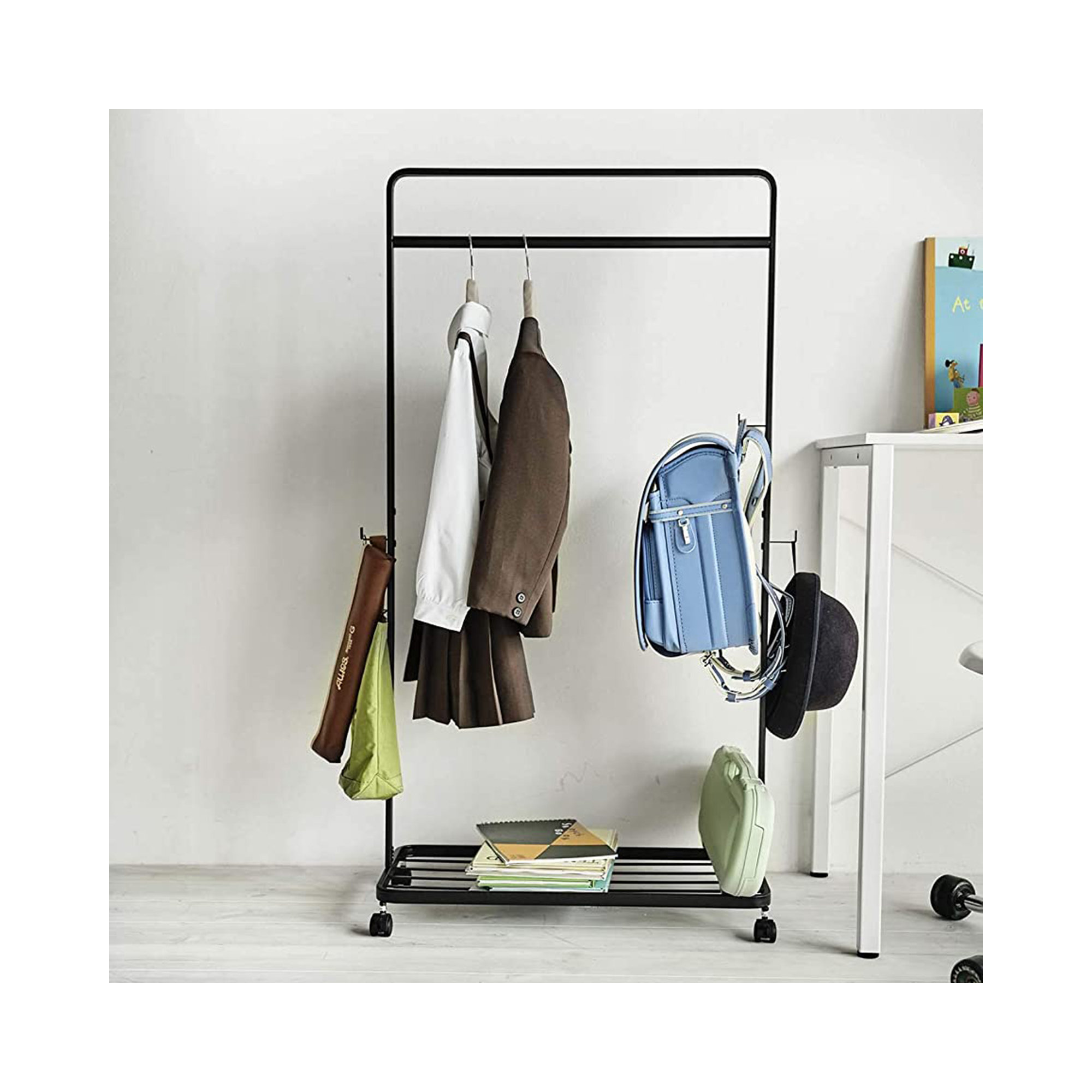 Yamazaki Home Kids Clothes Rack, Steel, Wheels, Black