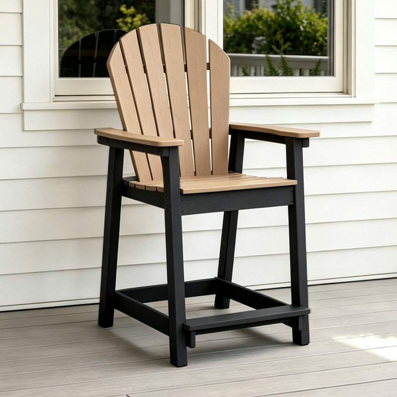 Chaise Adirondack d'extérieur en PEHD, tabouret de bar de patio, Black/Brown