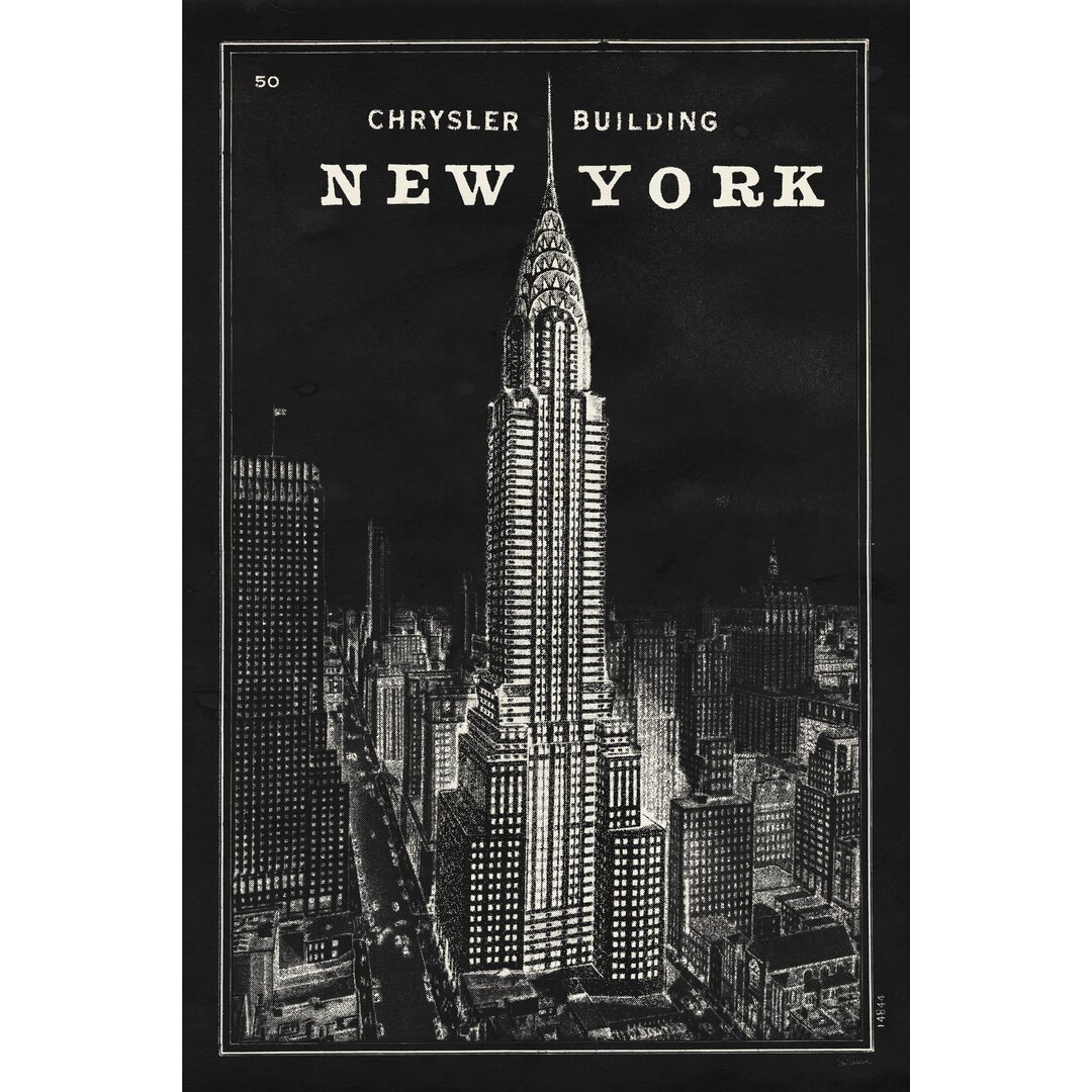 Leinwandbild Blueprint Map New York Chrysler Building Black von Sue Schlabach