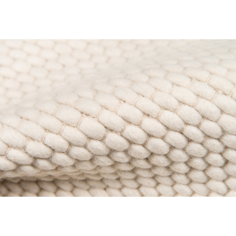 Tapis Pebbles tissé à la main, abstrait, en laine naturelle non teinte, blanc, 244 x 91 cm, Blanc, 8 pi x 3 pi