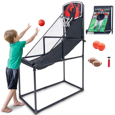 GoSports 2 in 1 Basketball & Football Toss Arcade Game - Indoor & Outdoor Toy Hoop for Kids