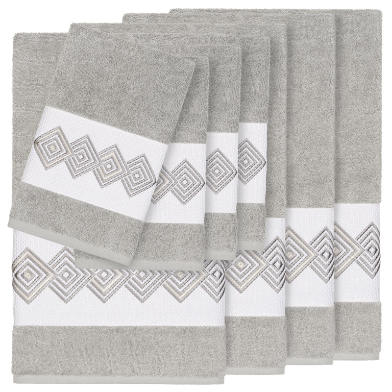 Noah 8 Piece Turkish Cotton Towel Set, Light Gray