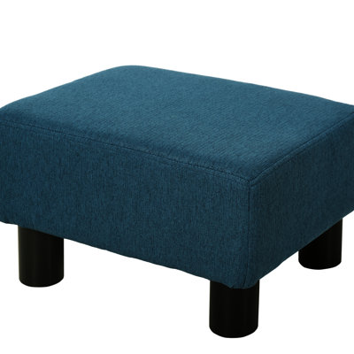Foot Stool With Blue Linen Fabric And Solid Plastic Legs, Adding Style To Living Room Stool, Upholstered Stable Legs For A Stylish Seating Setup