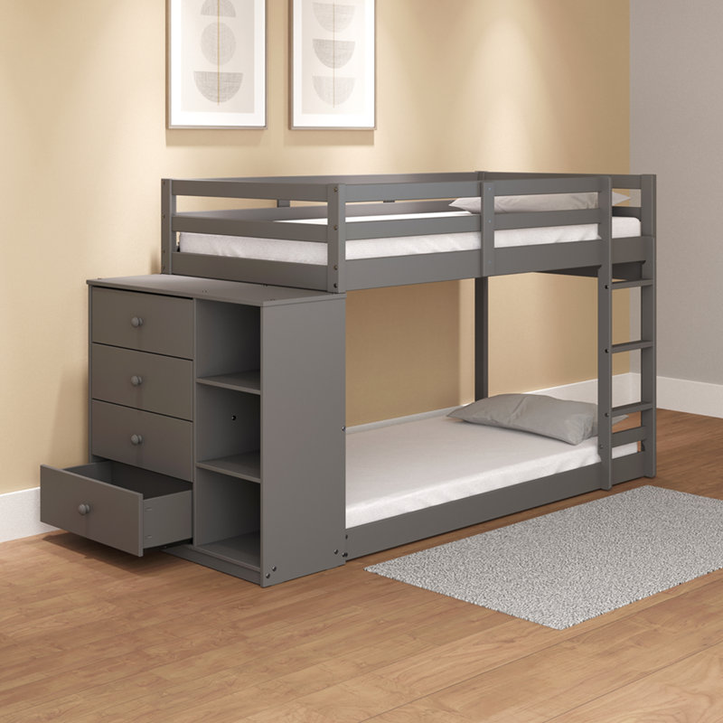 Gaston Grey Finish Twin/Twin Bunk Bed W/4 Drawers & 3 Compartments