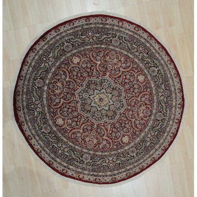 Finely Woven Indo Tabriz Red Hand Knotted Wool Traditional Medallion Area Rug