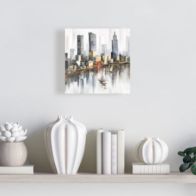 Watercolor City with Boats Canvas - Home Decor Wall Art