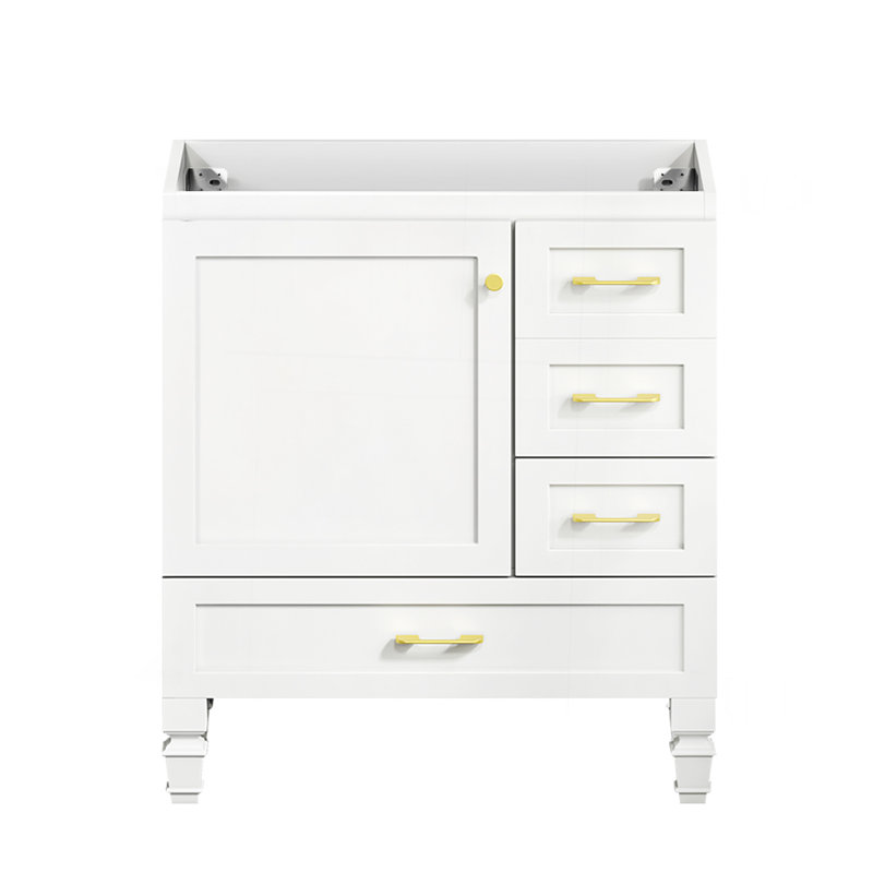Meuble-lavabo blanc 30 po. Armoire de rangement abondante - 1 porte à fermeture douce et 3 tiroirs