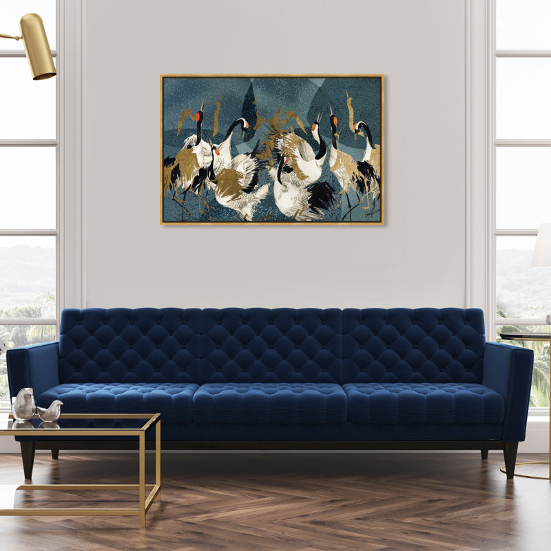 «Crane Love» par Oliver Gal, H 31,5 po x l 46,5 po x P 1,75 po, Toile avec cadre flottant or