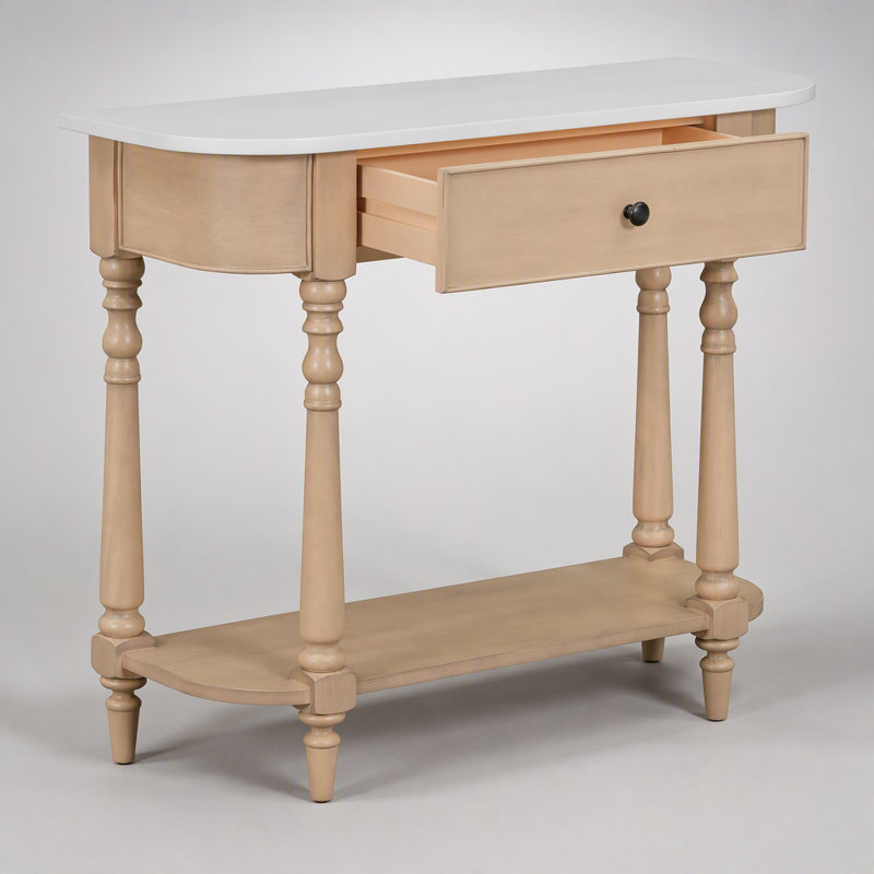 Console étroite avec coins arrondis, table de hall d'entrée rétro avec tiroir supérieur et tablette ouverte, table de canapé pour les couloirs et les salons