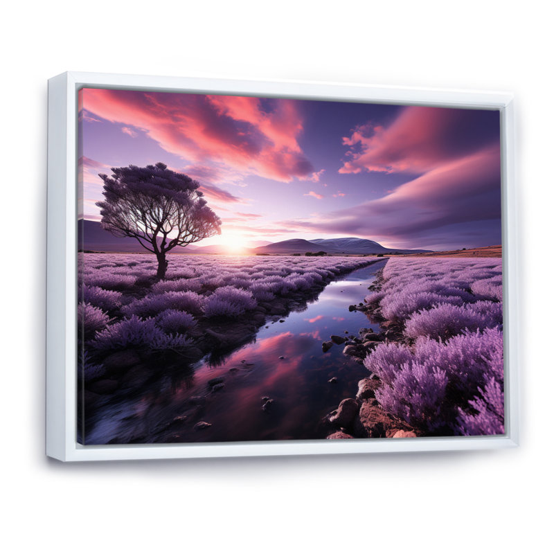 " Flower Field Ethereal Lavender I ", 12" H x 20" W, Cadre flottant blanc