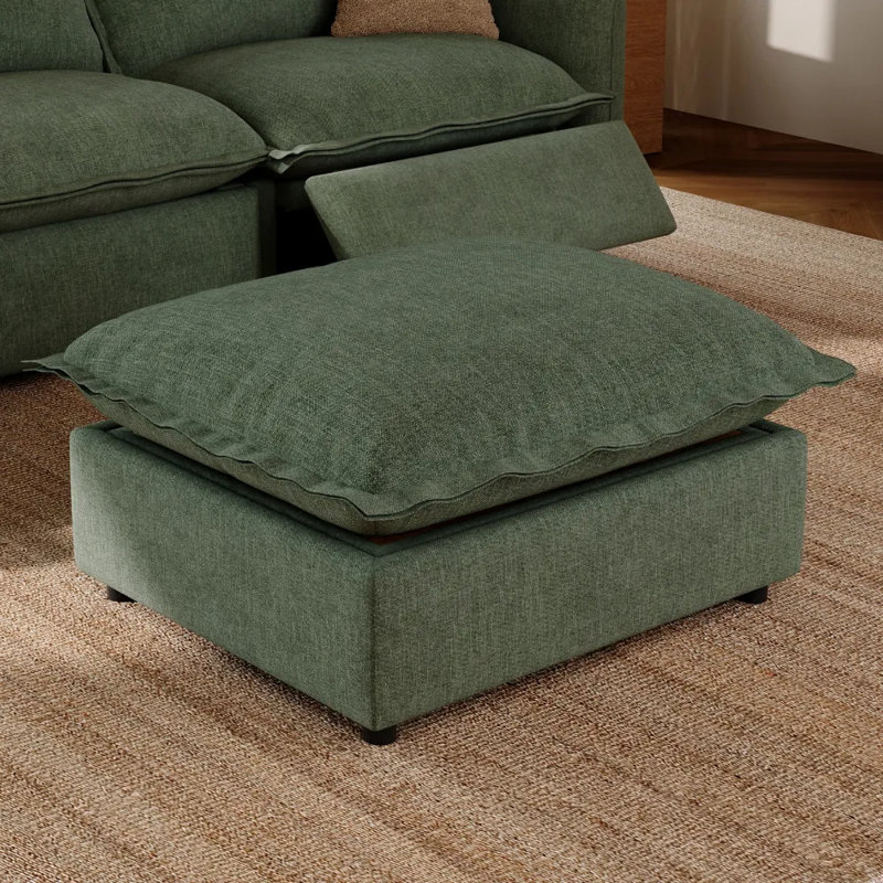 Repose-pieds avec rangement et table basse, tissu, vert, Vert