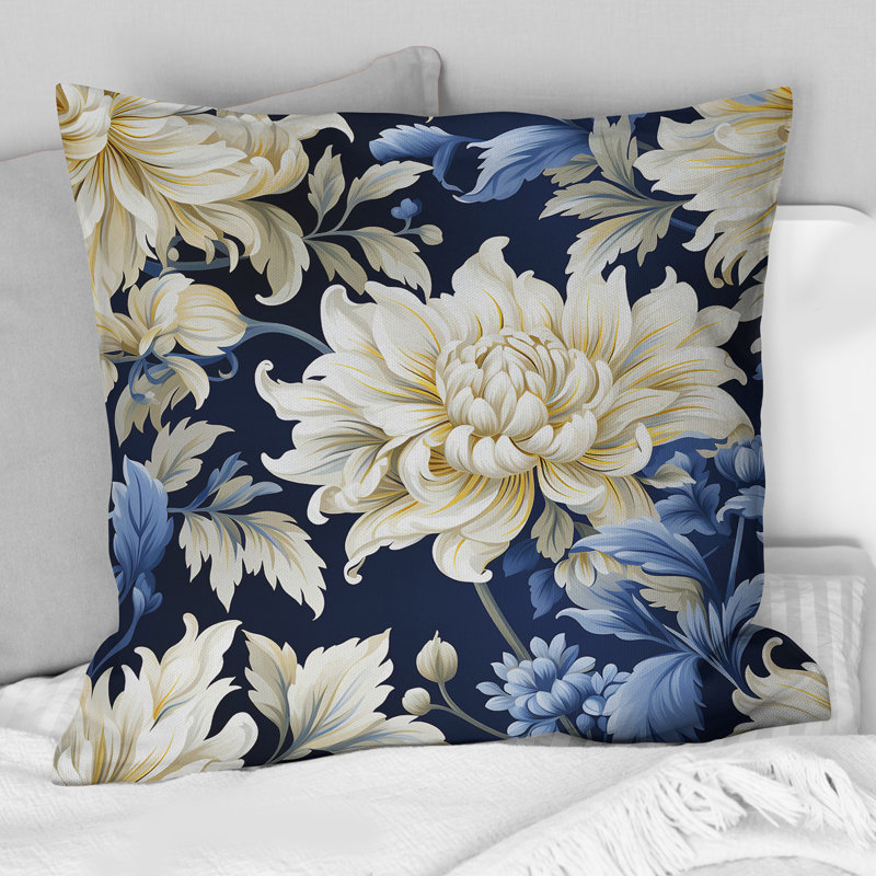 Coussin décoratif imprimé damassé bleu Astral Radiance IV, H 16 po x l 16 po