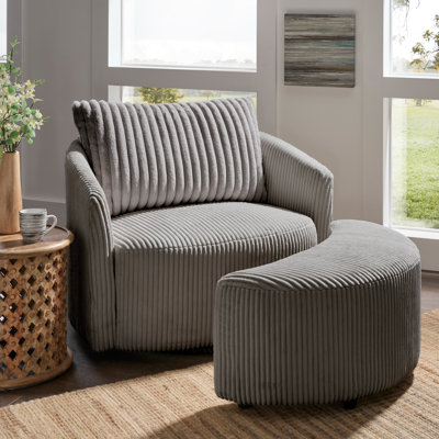 Doniphan Oversized Wale Corduroy Swivel Accent Chair With Furry Channel Pillow And Ottoman