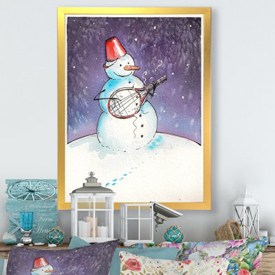 «Christmas Snowman jouant de la guitare III», reproduction d'art sur toile