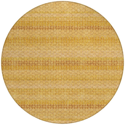 Tapis intérieur lavable rayé rond 8 pi blé et or