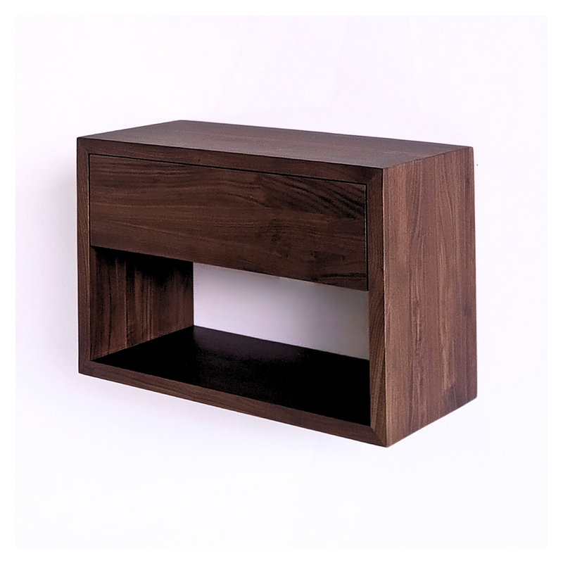 Large table de chevet flottante en noyer massif avec 1 tiroir - design scandinave minimaliste