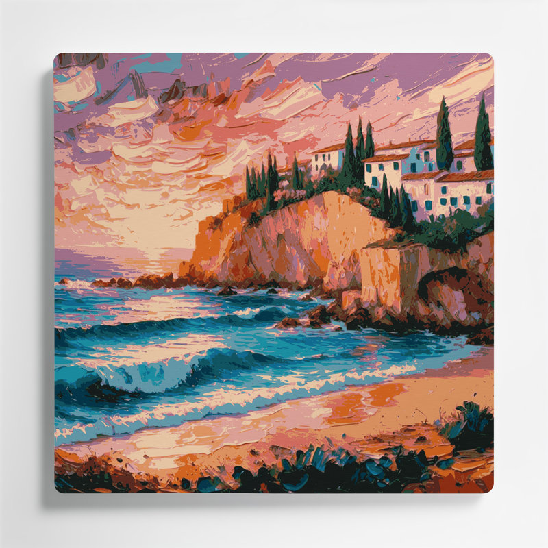 Art mural gris en métal avec villes de Majorque en Espagne, H 192 po x l 192 po x P 0,05 po