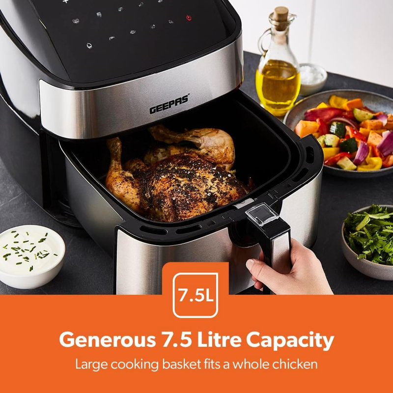GEEPAS 8L Dual Basket Air Fryer, 1.7L Kettle & 4 Slice Toaster Appliances Set, 2200W Kettle Textured with Design, Wide Slot Toaster Variable Browning Control, Air Fryer with LED Display