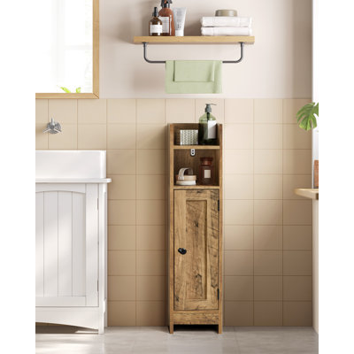 Narrow Slim Freestanding Bathroom Storage Cabinet with Door 20 x 18 x 80 cm Toilet Paper Storage Adj