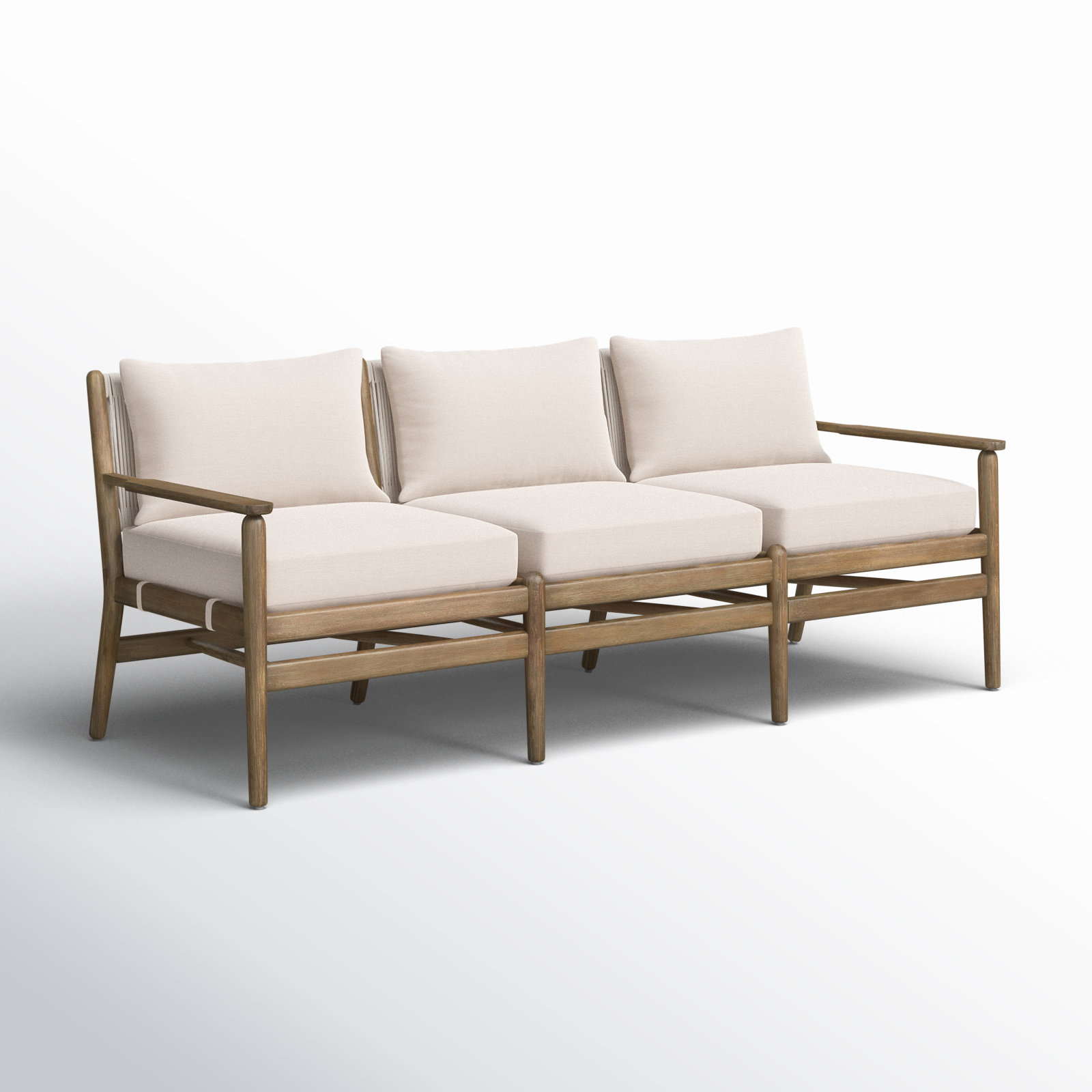 Baltzer 73" Eucalyptus Patio Sofa, Natural Eucalyptus, Lakin Oat