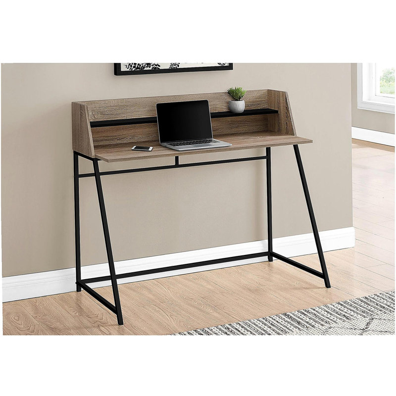 Bureau d'ordinateur, bureau personnel, ordinateur portable, tablettes de rangement, l 48 po, travail, stratifié brun, métal noir, contemporain, moderne