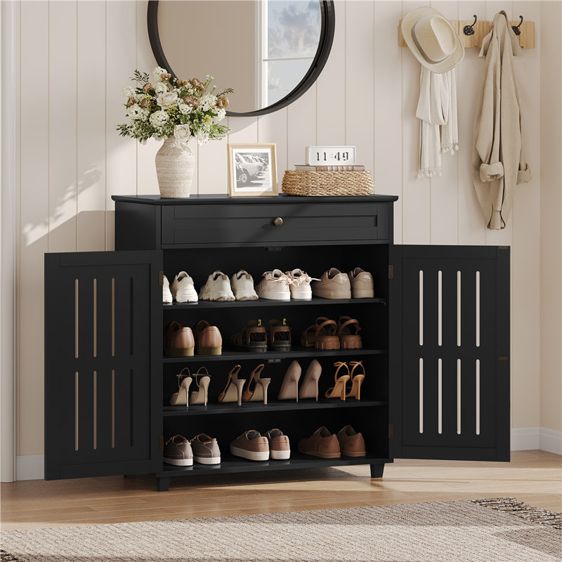 Multi-sized Louvered 5-Tier Shoe Storage Cabinet with Drawer, Black 1, 4