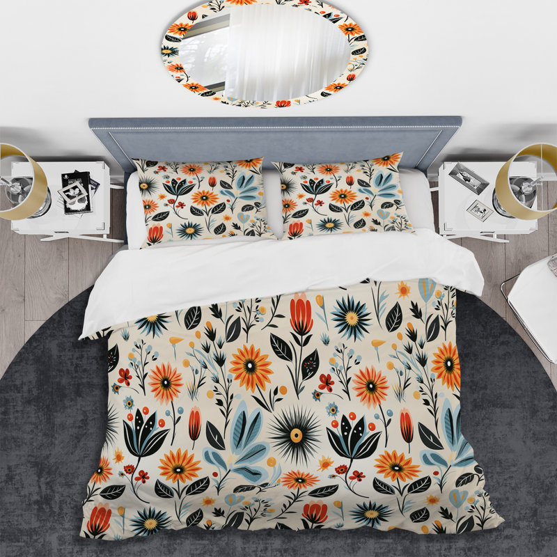 Ensemble de housse de couette rétro Flair orange et bleu sarcelle, Housse de couette pour très grand lit et 2 très