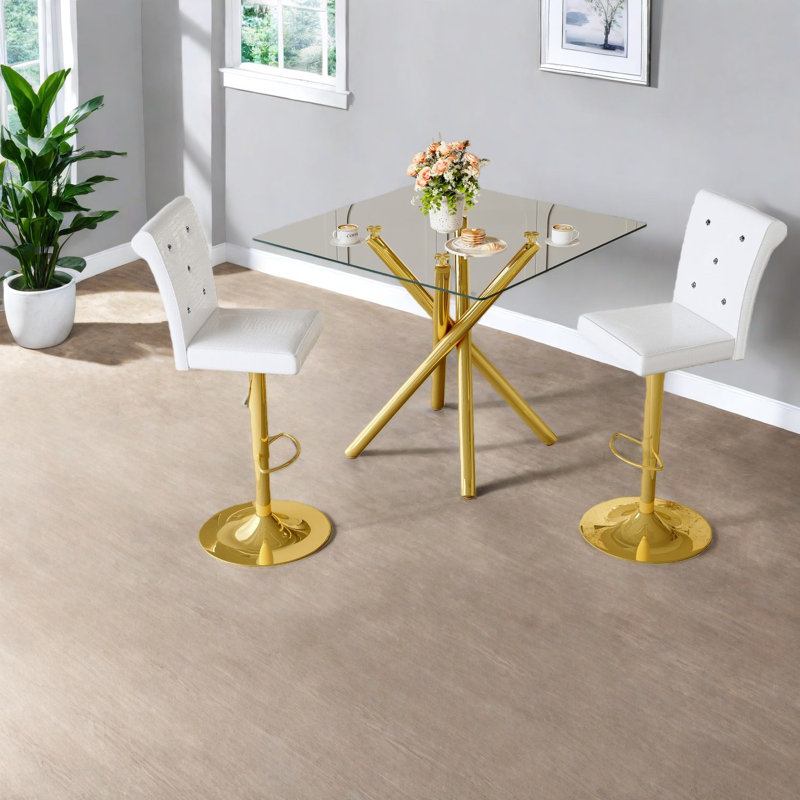 Ensembles de barres de patio modernes peu encombrants, structure en métal doré, cuir blanc pour bar à domicile