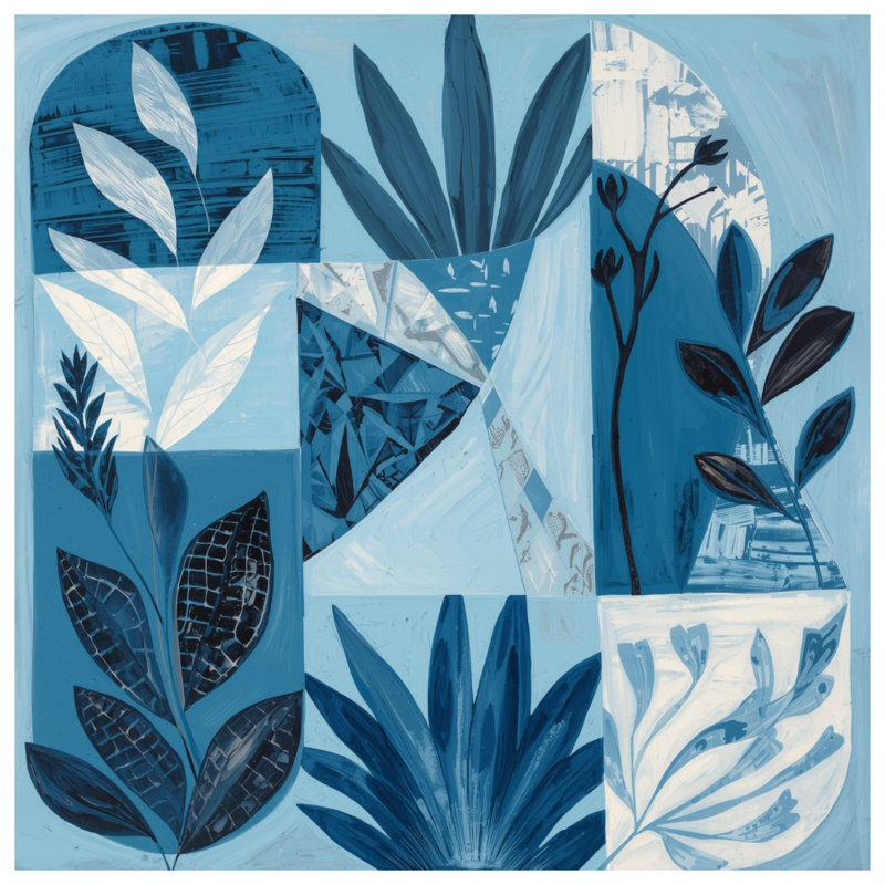 Rideaux de douche Blue Botanical Collage, L 70 po x H 84 po