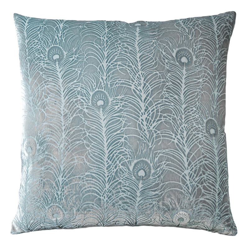 Peacock Feather Square Velvet Pillow Cover & Insert, Square 18", Harbor