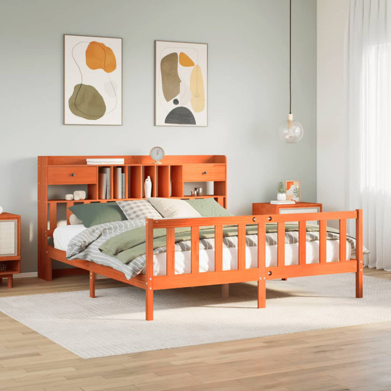 Bradenville Solid Wood Bed, Brown, white and pink, 75 x 190cm