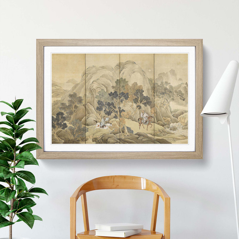 Xiao He Chases Han Xin by Yosa Buson - Picture Frame Painting Print, 48cm H x 65cm W x 2cm D, Oak Framed