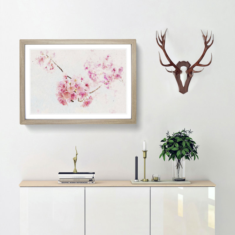 Pink Sakura Blossom Tree in Bloom - Picture Frame Graphic Art Print, 33cm H x 45cm W x 2cm D, Oak Framed