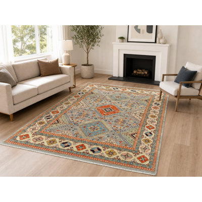 Tapis moderne en laine noué à la main de 8 x 10 pi avec motif de médaillon géométrique bleu
