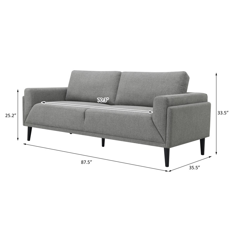 Birju Upholstered Sofa, Gray Polyester Blend, 33" H x 87" W x 35" D