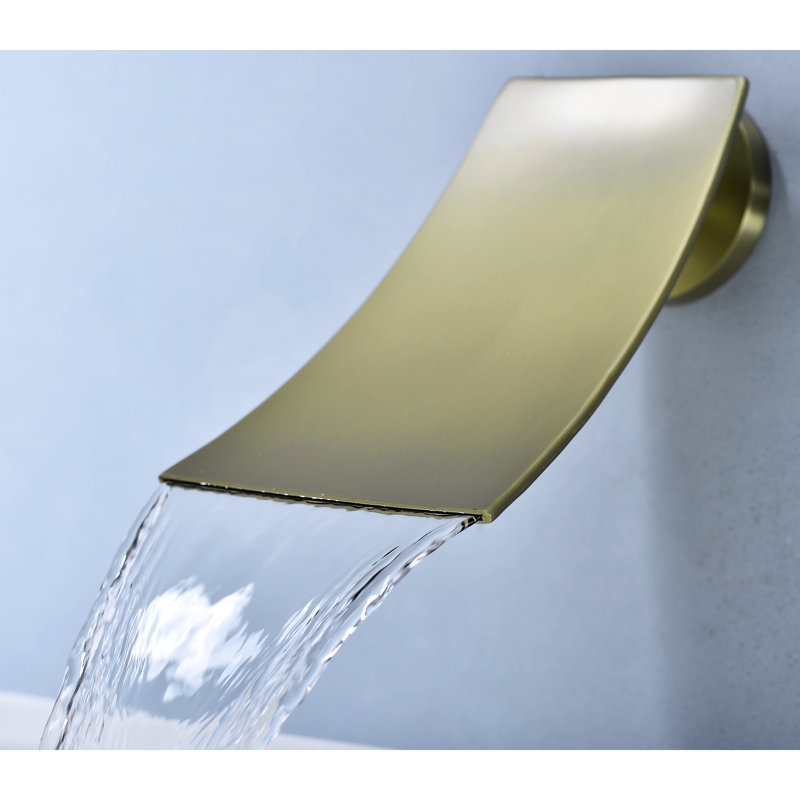 Wall Mount Widespread Bathroom Faucet In Golden - Glamorous Interior Wide Waterfall Spout With Accurate Control Stylish Gold For Enhanced Aesthetics And Precise