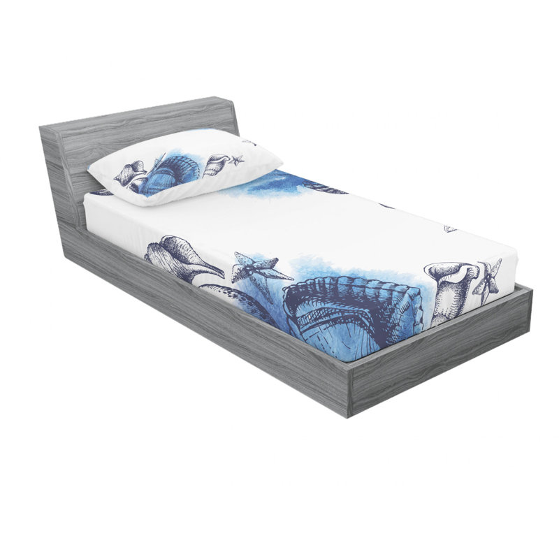 Microfiber Sheet Set, Twin Sheet Set with Fitted Sheet, Sealife Sea Shells