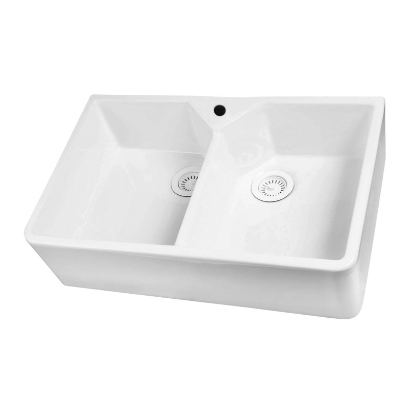 Jolie 31.5'' L Double Bowl Fireclay Kitchen Sink, 1 Hole