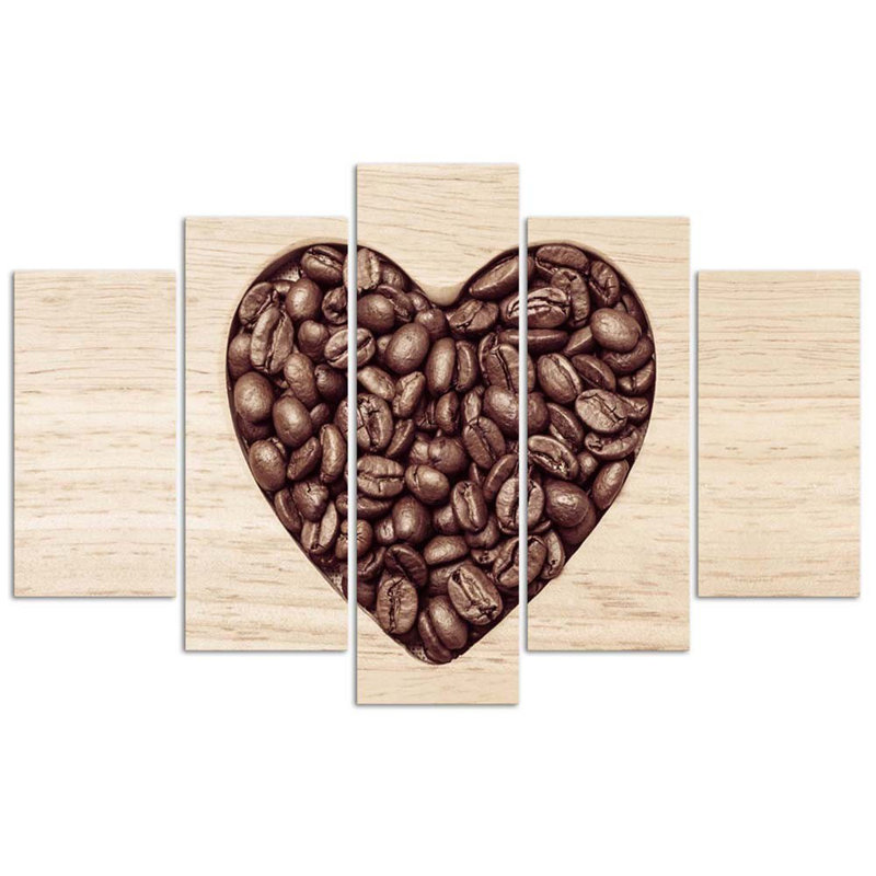 Heart Coffee - 5 Piece Wrapped Canvas Print, 100cm H x 150cm W