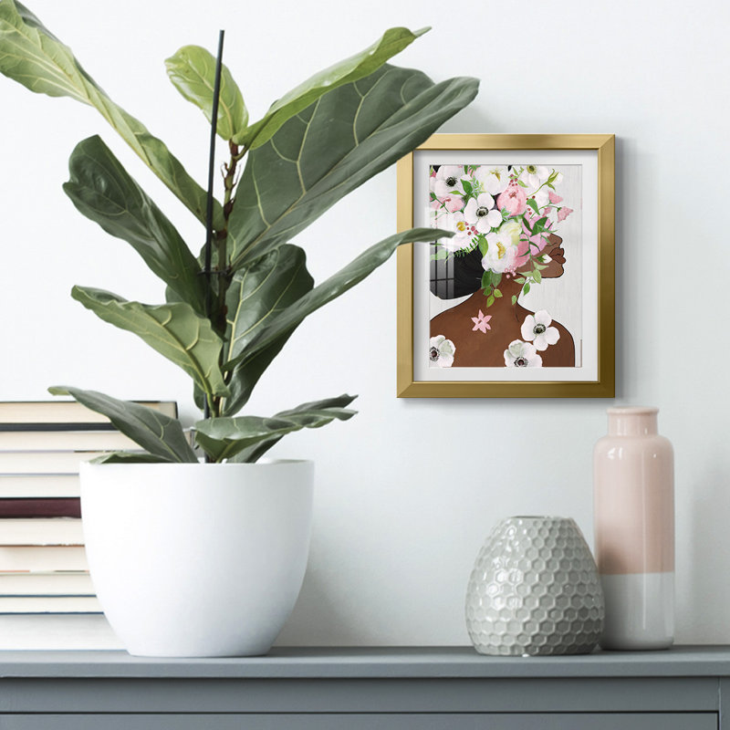"Floral Way", reproduction encadrée, Papier avec cadre doré, Blanc