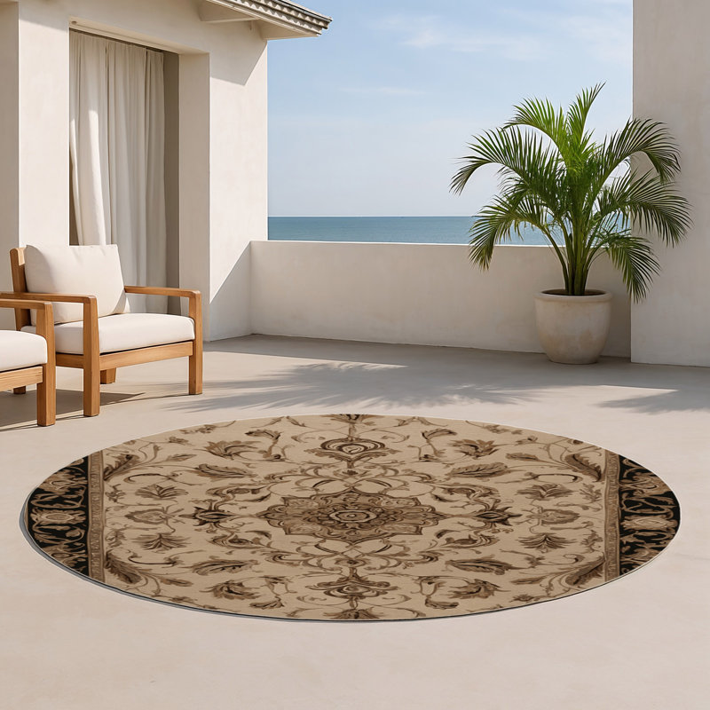 French Brown Indoor and Outdoor Area Rug, Round 5'