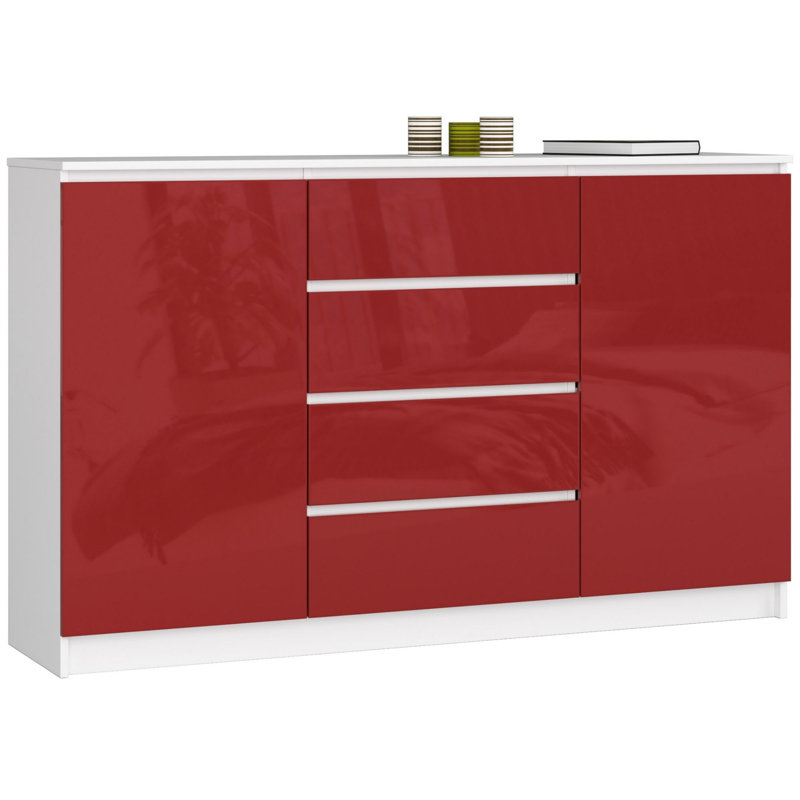 Conan 160cm W 4 - Drawer Chest of Drawers, White/Red Gloss