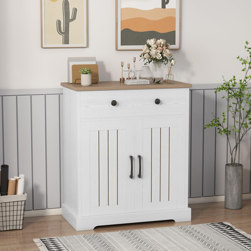 Armoire de rangement 28,8 po, buffet compact en bois avec 2 tiroirs et 2 portes, mobilier d'appoint minimaliste moderne pour le salon, la cuisine, la salle à manger