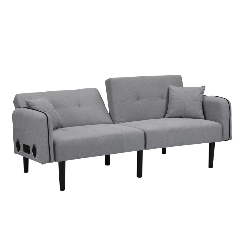 Lit pliant gris avec système stéréo. Multifonctionnel pour toute occasion. Lin loisirs et confort. Divertissement audio sans fil. Facile à ranger et à assembler rapidement. Polyvalent dans divers décors.
