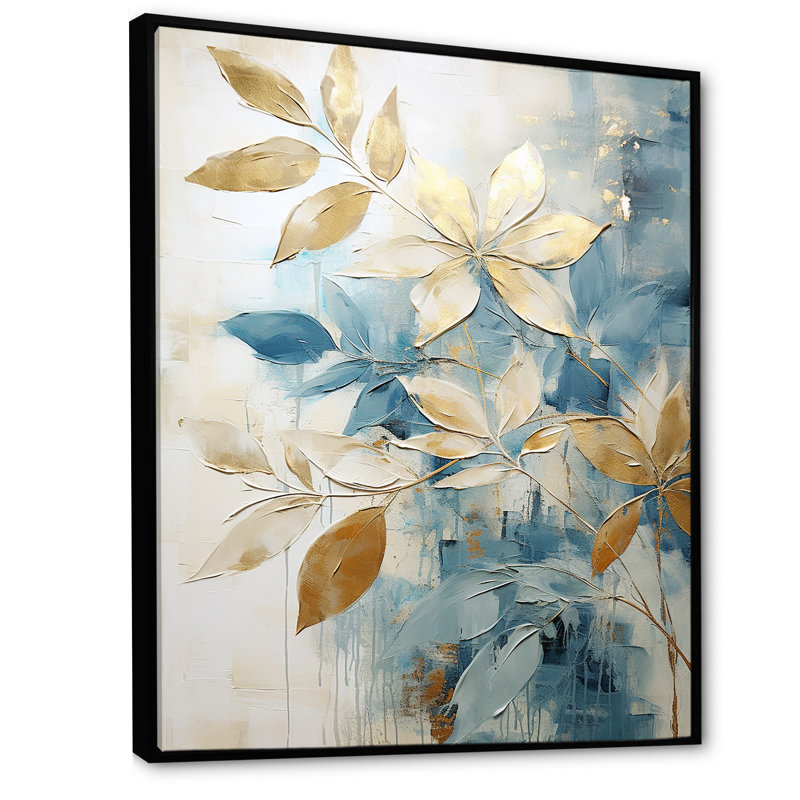«Gold and Blue Abstract Botanical - Abstract Botanicals», reproduction sur toile, H 40 po x l 30 po x P 1,5 po