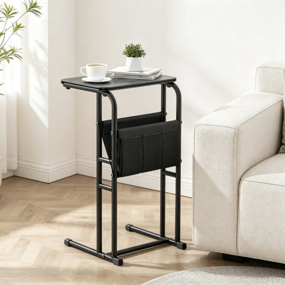 Table d'appoint en forme de C avec poches de rangement, petite table de chevet pour canapé, support robuste à quatre pieds, table basse pour salon et chambre